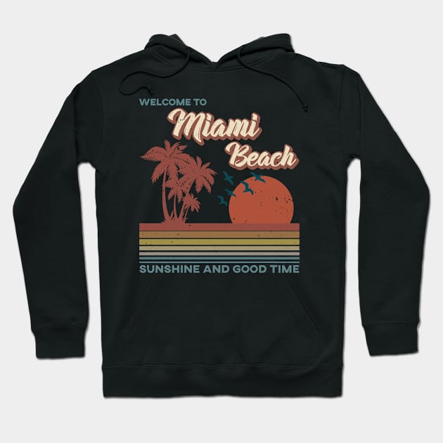 Miami Beach - Miami Beach Retro Sunset Hoodie by Mondolikaview